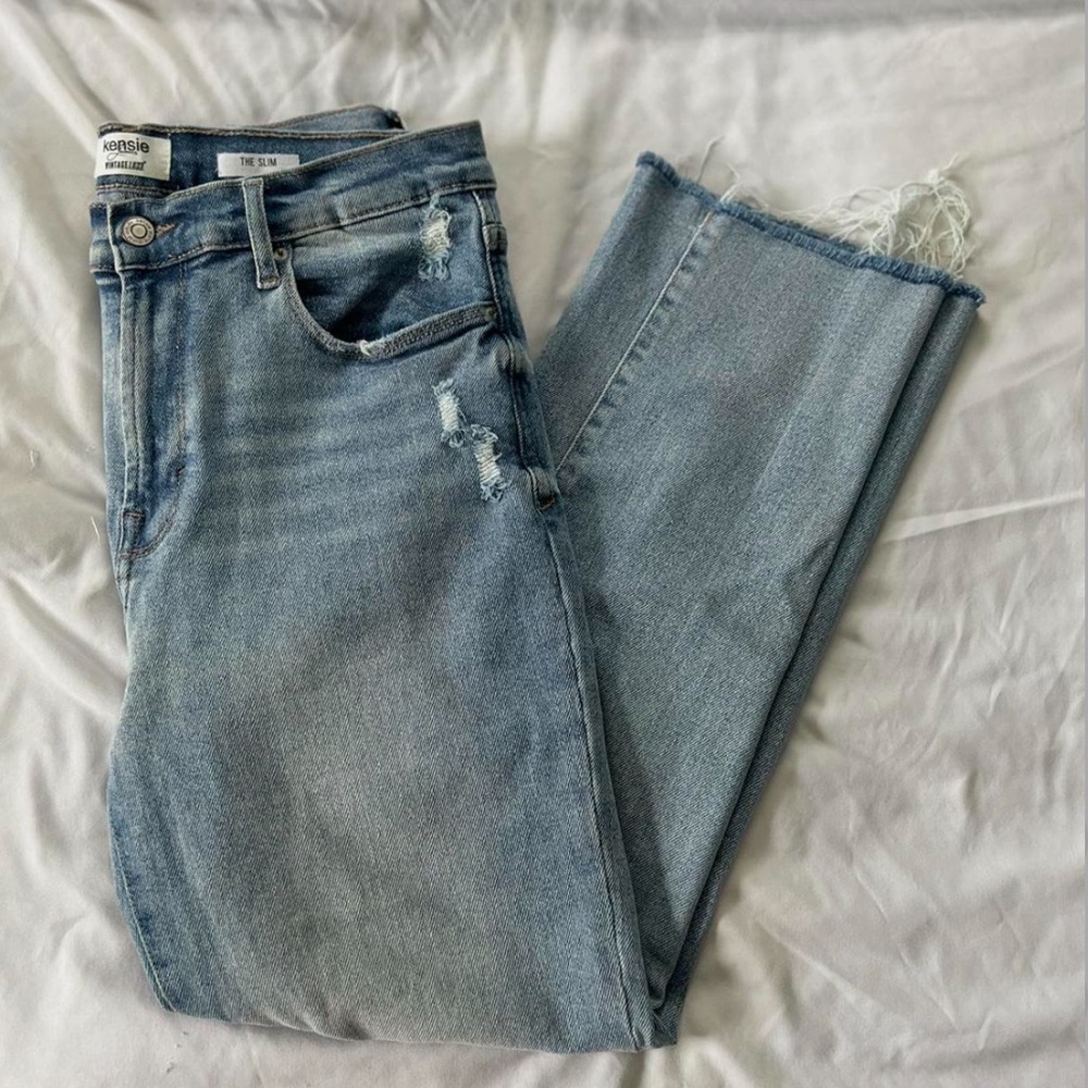 Kensie Distressed Straight Leg Denim